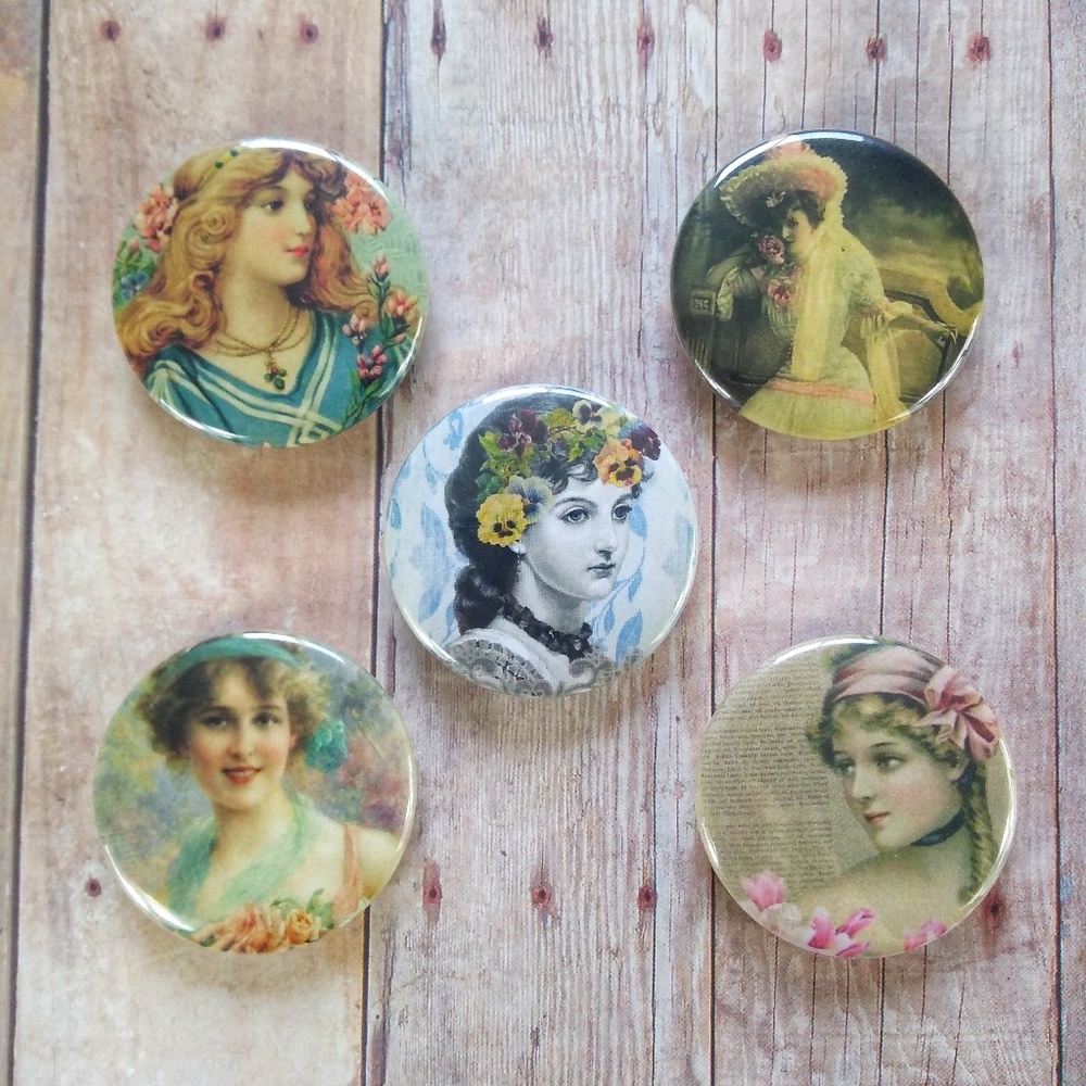 Refrigerator Magnet 5pc Set Victorian Women Ladies